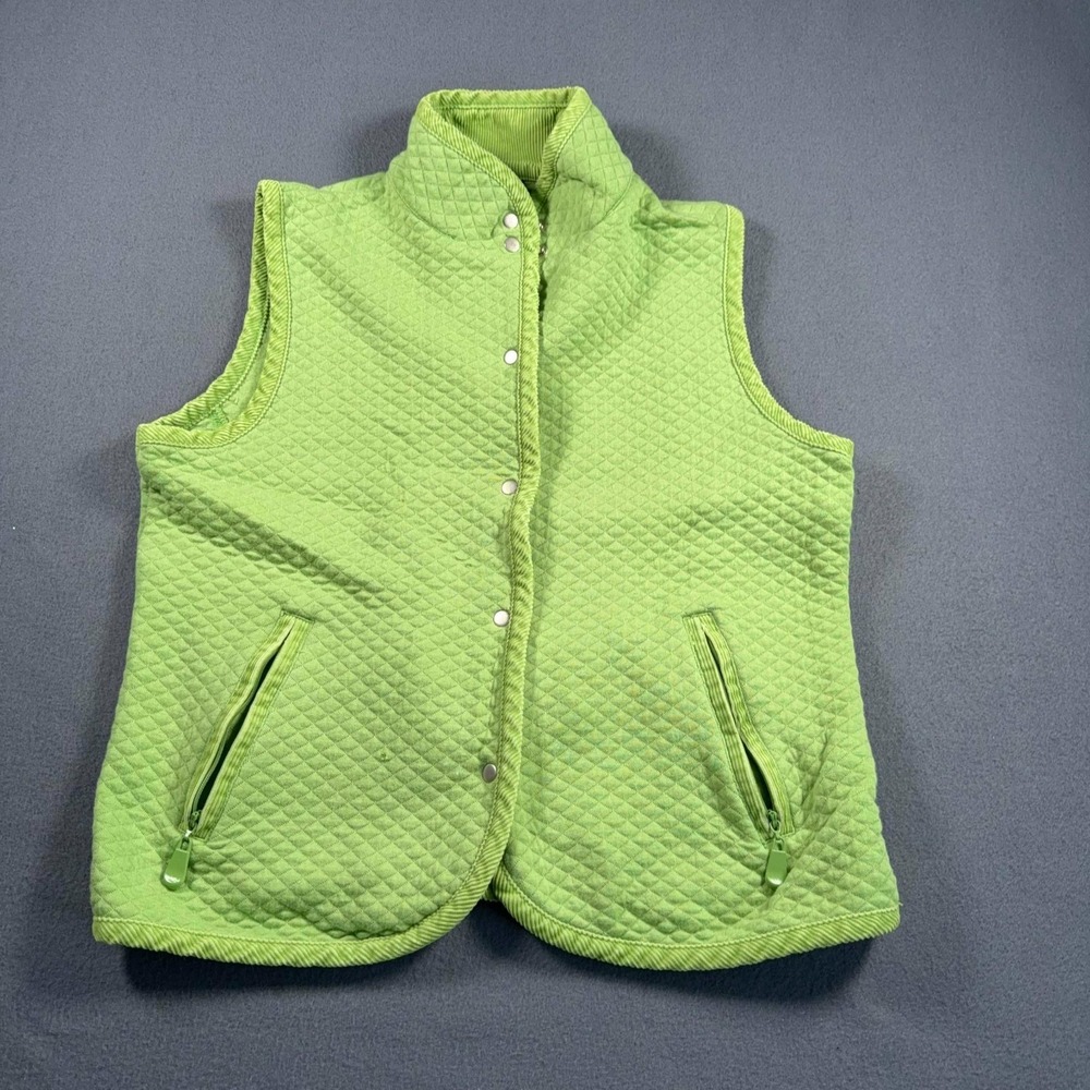 Rafaella Lime Green Quilted Vest Womens Medium Snap‎ Casual 19x20.5